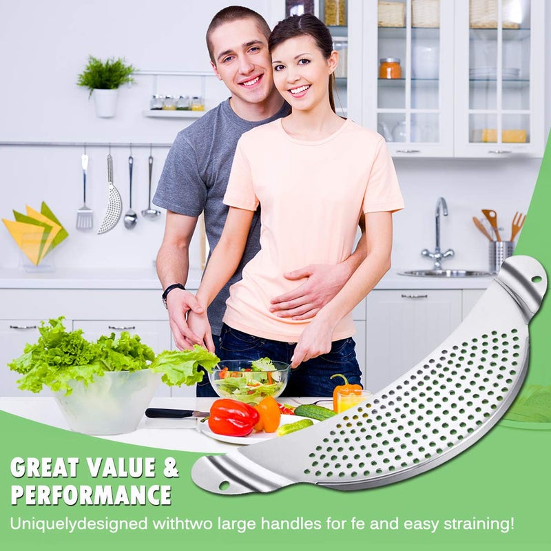 A.DASHER 3pcs Stainless Steel Pot Strainer, Crescent Pasta Strainer Fits up to 9" Pots for Noodles, Fruit, Veggies - Image 5